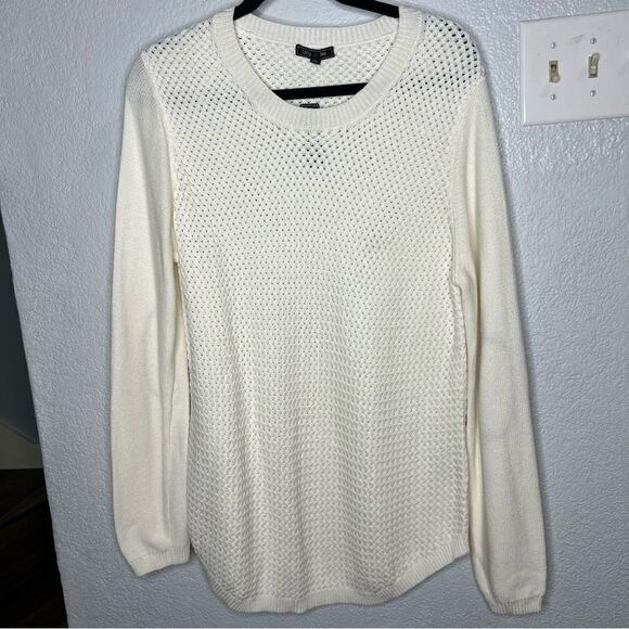 New! Lety & Me Josey Elbow Patch Crew Neck Knit White Women’s Sweaters Sz XL - Picture 2 of 11